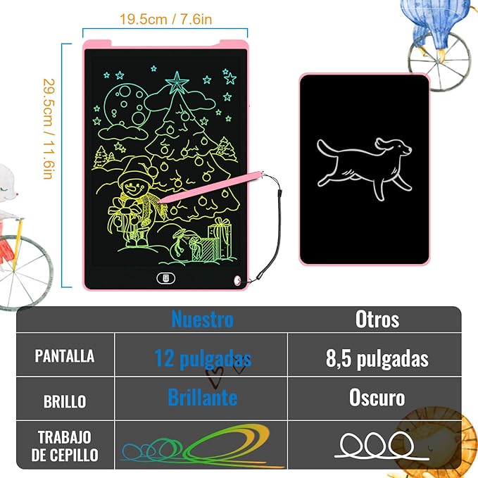 2 Pack 12 Inch LCD Writing Tablet for Kids, Colorful Doodle Board, Eye Protection Drawing Tablet with Lock & Erase FUNC, Learning Gifts and Trip Toy for 3-8 Years Old Boys and Girls - Pink