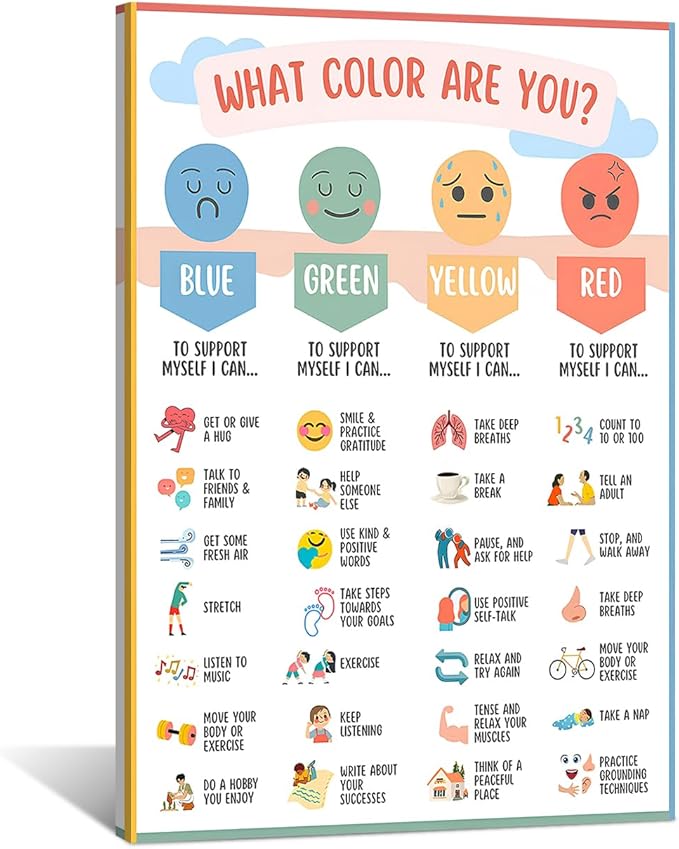 Mental Health Canvas Wall Art Feelings Chart Emotions PosterAwareness Preschool Emotions Faces Calm Prints Calm Down Corner Home for Kids Room Classroom Wall Decor 12x16in Framed