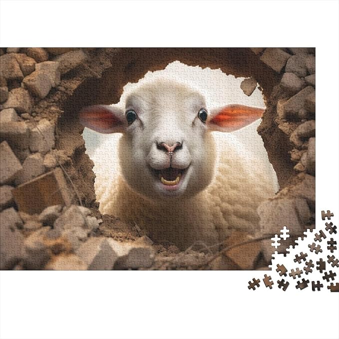 Sheep Adults Fun Thickened Wooden Jigsaw Puzzles 1000 Piece 3D Animal Stress Relief Toy Decoration Education Game Toy Intellectual Game Relaxation and Intelligence 1000pcs (75x50cm)