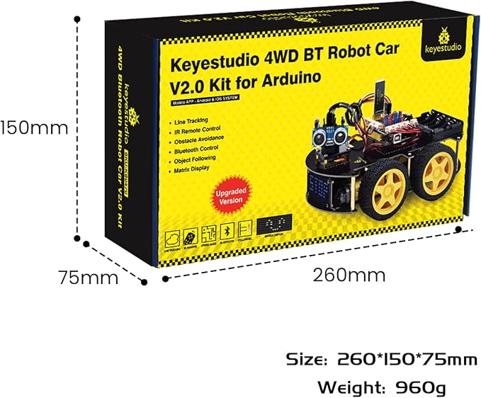 KEYESTUDIO Smart Car Robot,4WD Programmable DIY Starter Kit for Arduino for Uno R3,Electronics Programming Project/STEM Educational/Science Coding Kit for Teens Adults,15+