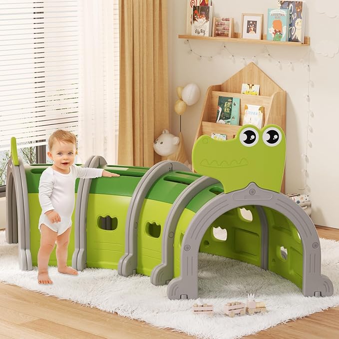 Glaf Tunnel Toys for Toddlers Climb and Crawl Baby Tunnels Play Tunnel for Kids 3-6 Years Old Indoor & Outdoor Toddler Play Equipment for Daycare, Preschool, Playground (Green, 4 Sections)