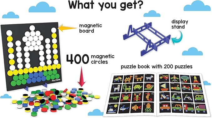 Magnetic Tangram Puzzles Toys for Kids | 400 Magnet Circles Shapes with 200 Patterns Booklet, Board & Display Stand | STEM Educational and Learning Games for Ages 4 5 6+ Years|Gifts for Girls & Boys