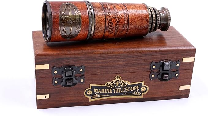 Handcrafted Brass Nautical Telescope | Vintage Replica Spyglass | Antique Nautical Collectible Decor | Functional 15-Inch Brass Telescope with Box