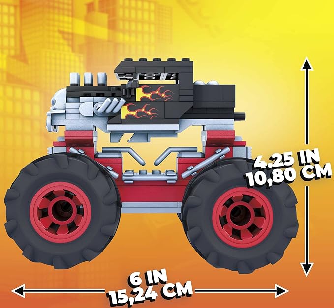 MEGA Construx Hot Wheels Monster Trucks Toy Car Building Set, Bone Shaker with 194 Pieces, 1 Micro Action Figure Driver, Red, Kids Age 5+ Years