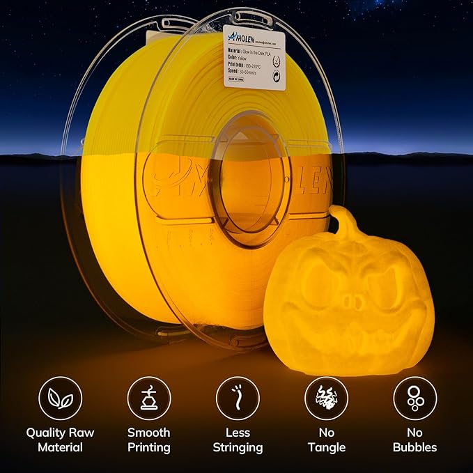AMOLEN 3D PLA Printer Filament, 1.75mm Glow in The Dark Yellow PLA Filament for 3D Printing, Best with UV Lamps, 1kg Spool (2.2lbs), Dimensional Accuracy +/- 0.02 mm, Fit Most FDM 3D Printers
