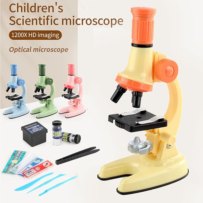 XD508 Microscope for Kids - 100X 600X 1200X Beginner Microscopes kit with LED Light, Science Educational Gift and Toy for Boy&Girl Birthday Halloween Christmas（Green）