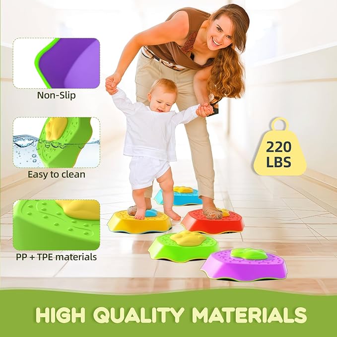 Sound Stepping Stones for Kids - 5 Pcs Non-Slip Indoor or Outdoor Balance Stones, Obstacle Course Coordination Game for Aged 3 4 5 6, Sensory Toys for Toddlers, Birthday Gifts