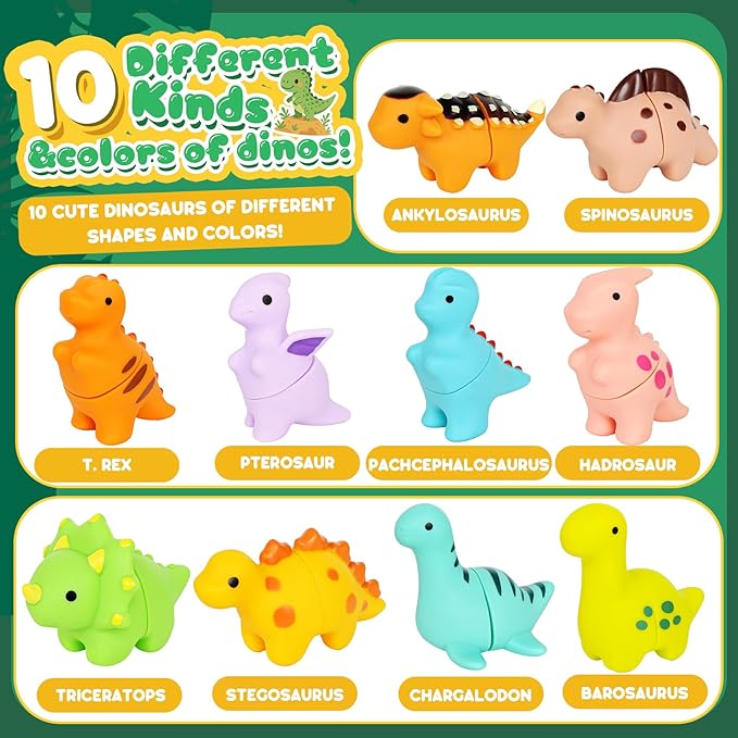 Dinosaur Toys,Montessori Preschool Learning Activities Fine Motor Toys for Kids,10 pcs Little People Dinosaur Matching Games for 2-3 Year Old Boys Girls