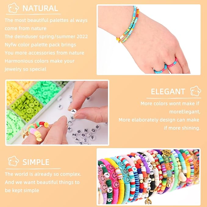 SJZWSD 6-Box Friendship Bracelet Making Kit - 16,000pcs Clay, Seed & Glass Beads Collection, Letter Beads, Charms