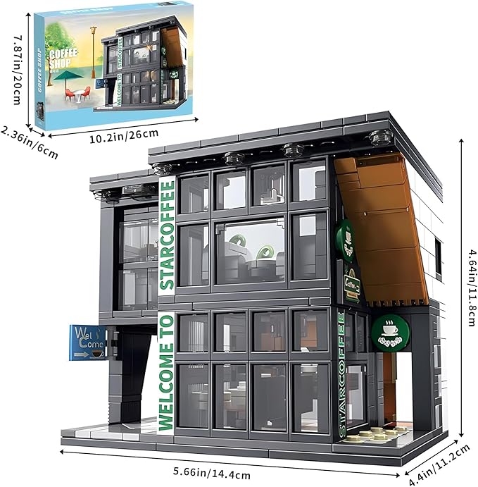 Coffee Shop Building Blocks Toys City Street View Architecture Model Set Birthday Age 6+ Children Teens Adult 581 Pieces