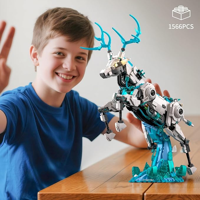 BNG Mechanical Deer Building Sets for Adult,Animal Collection Toy with Base for Home or Office Decor,Creative Building Gift for Teens Boys and Girls 8-14 (1566PCS)