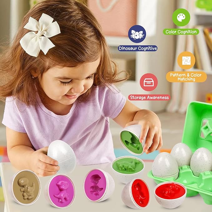 Dinosaurs Eggs,Egg Toys for Toddlers,Montessori Geometric Egg Puzzle Toy Early Educational Learning Color Sorting & Shape Matching Fine Motor Games Birthday Gifts for Boys Girls