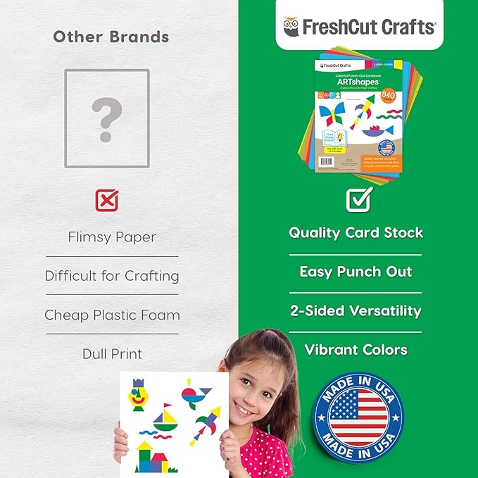 ARTshapes 840 pc Creative Paper Shapes Pack with 70+ Idea Guide - US Made Card Stock - Punch Out Funky DIY Craft Supplies for Whimsical Art Designs, Paper Crafts, and Pattern Play 5 Jewel Colors