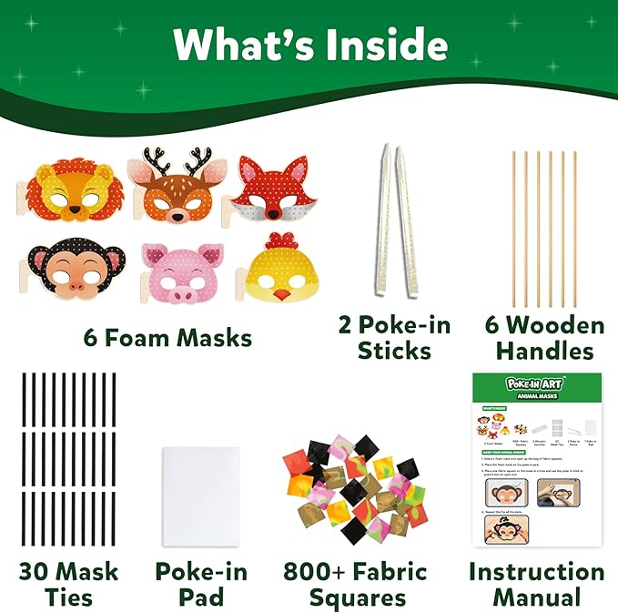 Skillmatics Poke-in Art - Halloween Animal Masks, Mess-Free Fun for Kids, DIY Wood Craft Kits, Creative Halloween Activity, Gifts for Girls & Boys Ages 4, 5, 6, 7, 8, 9