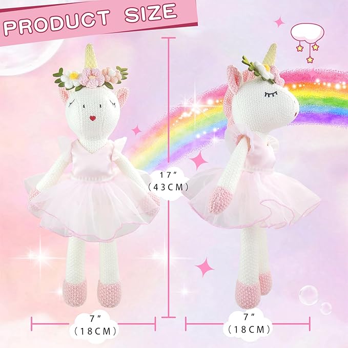 Unicorn Stuffed Animals Plush Ballerina Baby Doll, Unicor n Toys for Girl, Stuffed Animals for Girls Girls Birthday Gift U nicorn Decorations for Girl Toys(Pink)