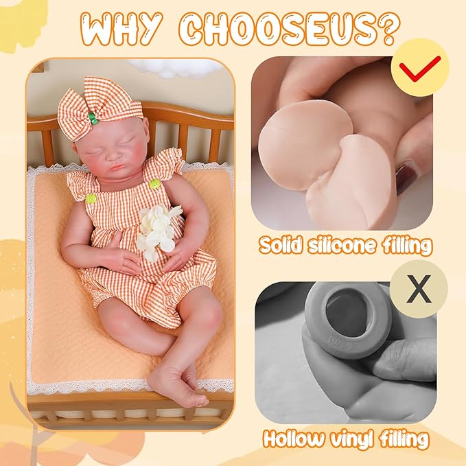 Reborn Baby Dolls Silicone Full Body 18.1in Weighted Real Life Closed-Eyes Girl Dolls Lifelike Newborn Baby Soft Body Flexible Limbs Not Vinyl