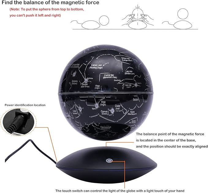 Floating Globe Magnetic Levitation with LED Color Changing Light and Touch Control, Magnetic Levitating Globe for Desk Office Home Decor Educational Gift for Men Father Boys Boss,Black