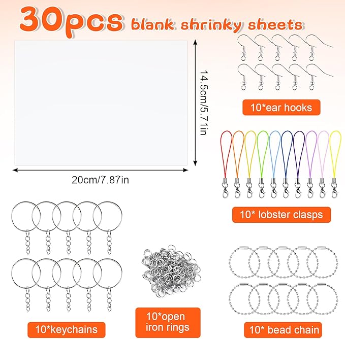 NACHLYNN Shrinky Plastic Sheets Kit 171Pcs Christmas Heat Shrink Sheets Shrinky Art Dink Keychain Kit for Kids Crafts Making Christmas Party Favors Supplies (Conventional)