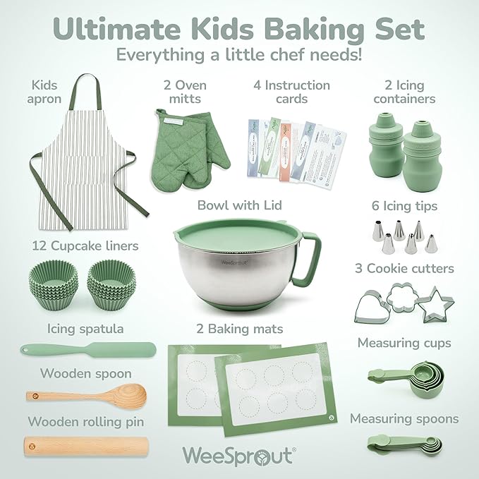 Ultimate Baking Kit for Kids - Kids Baking Set with Child Sized Utensils - Includes Apron, Oven Mitts, Silicone Mats & Liners - Perfect Cooking Set for Ages 6-12 - Navy Blue
