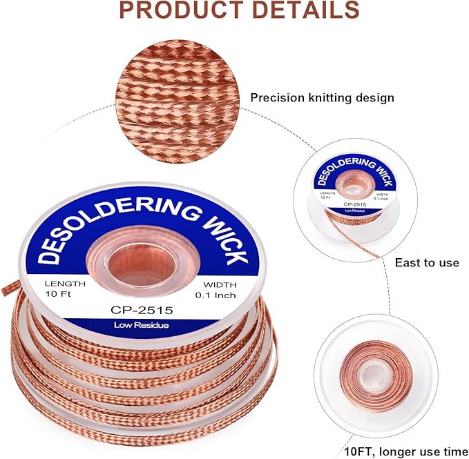 Solder Wick Braid And Solder Flux Paste, No Clean Soldering Flux(10cc) Soldering Remover Tool, 10ft Desoldering Wick Braid For Electronics Repair For Disassemble Electrical Components