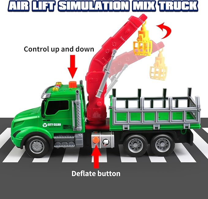 Kids Toys for 3 4 5 6 Year Old Boys,Farm Logging Truck Toy with Loading Crane and 6 Trunks, Lights&Sounds,Friction Powered Truck Kids Birthday Gifts for Boys Girls