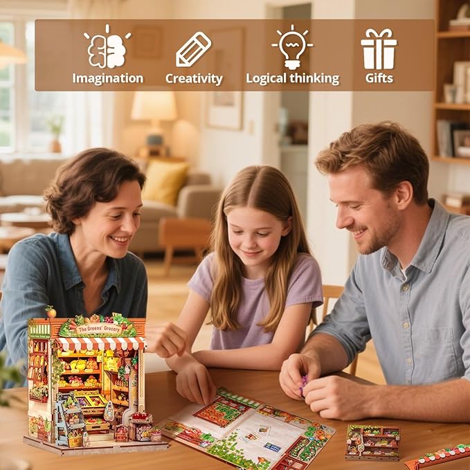 Cutefun Book Nook Kit - DIY Miniature Dollhouse Kit for Adults and Teens, Fruit & Vegetable Store Mini House Building Kit with LED Bookshelf Insert Decor Creative Gifts (The Greens’ Grocery)