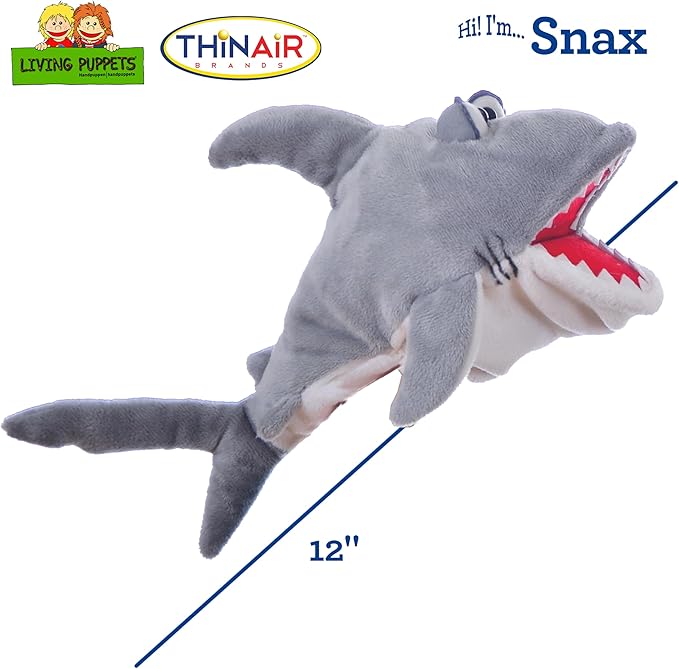 Living Puppets 12-Inch Friendly Shark Hand Puppet - Fine European Design, Ultra-Soft and Cuddly, Promotes Child Development, Safety Certified, Teacher-Recommended for Boys and Girls