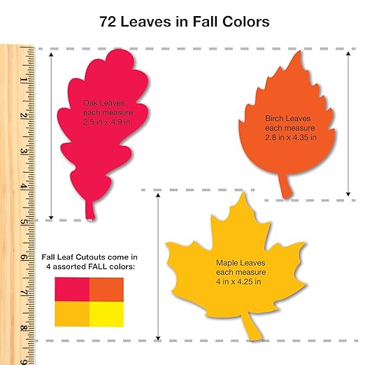 144 Pieces Fall Leaves, Pumpkins, and Apples Punch Out Paper Cutouts in Fall Colors, 2-Sided US Made Card Stock for Thanksgiving and Halloween Crafts, Bulletin Boards, Classroom Decor, Festive Events