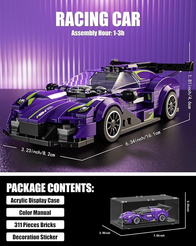 TGL Super Sports Car Building Block Set with Display Case, Speed Racing Car Building Toys for Kids and Adults, Collectible Model Cars Kits Gift for Technic Cars Lovers Boys 6+ (316PCS)