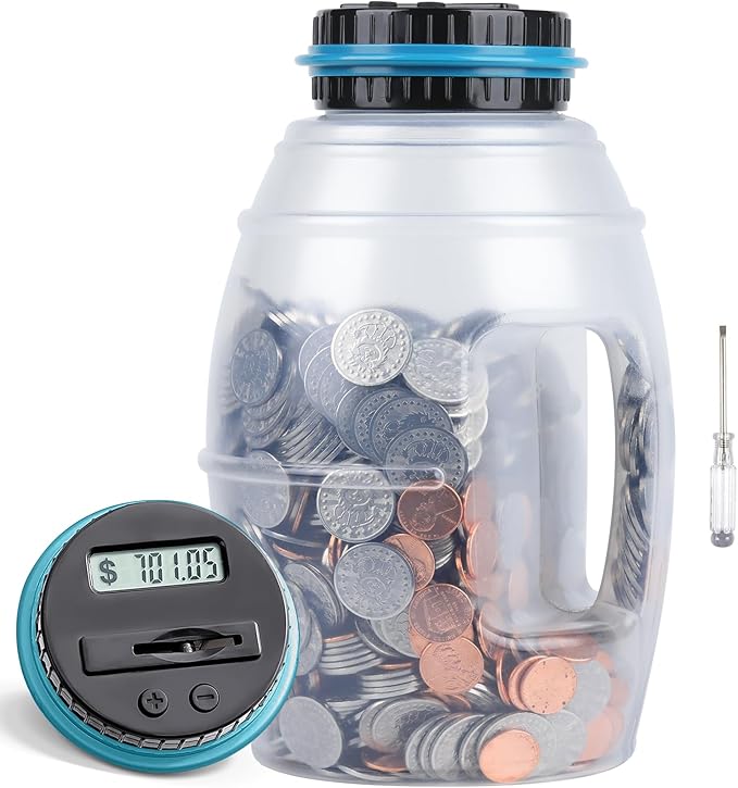 X-Large Piggy Bank for Boys Adults, Vcertcpl Digital Coin Counting Bank with LCD Counter, 2.8L Capacity Coin Bank Money Jar for Adults, Designed for All US Coins (Blue, X-Large)