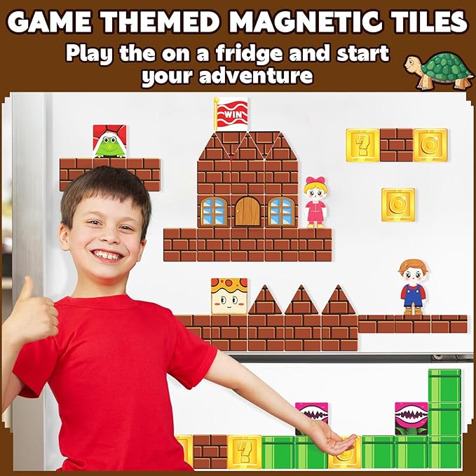 Magnetic Tiles 80PCS Kids Toys Castle Magnetic Building Blocks Construction Magnet Pretend Play Set for Boys & Girls 3-12 Year Old Christmas Birthday Gifts for Boys
