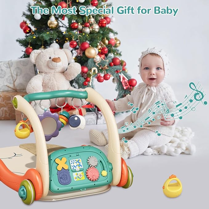 3 in 1 Baby Play Mat Gym, Kick and Play Piano Gym with Music Light, Activity Tummy Time Play mat with 5 Learning Sensory Toys, Infant Gifts for Newborn Baby Toddler 0-14 Months