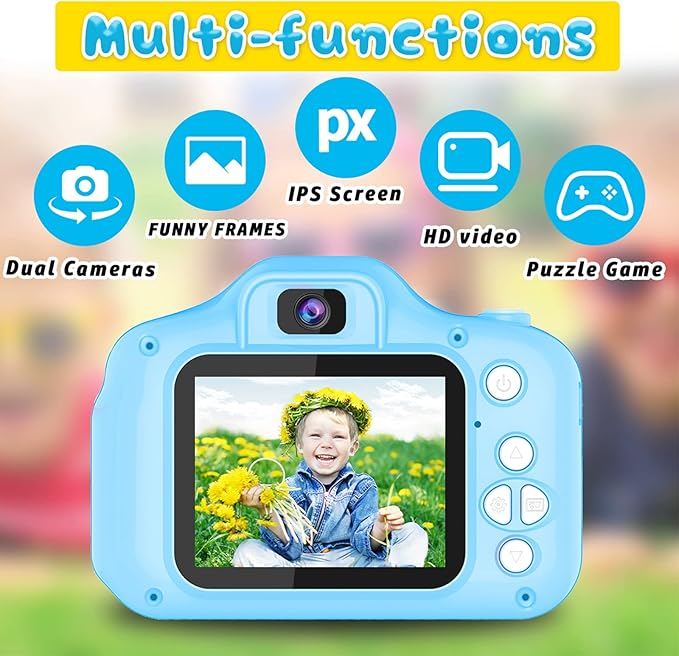 Upgrade Kids Selfie Camera, Christmas Birthday Gifts for Age 3-8, Kids Digital Cameras with HD Video,Portable Kids Camera, Toddler Toy for 3 4 5 6 7 8 Year Old Boy with 32GB SD Card (Blue) 1