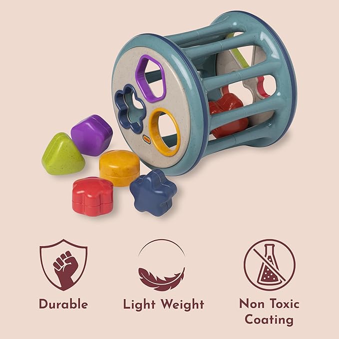 Tolo Rolling Shape Sorter | Interactive Toy for Babies 12+ Months | Includes 6 Colorful Shapes with Rattling Sounds | Develops Shape Recognition, Hand-Eye Coordination & Fine Motor Skills