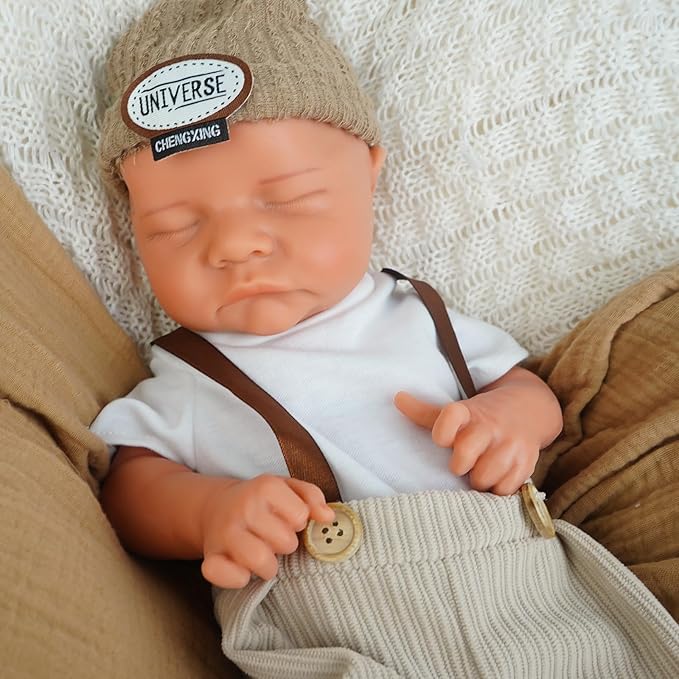 Boy 17.5 Inch, Full Silicone Baby Doll, Realistic Baby Dolls, Realistic Veins & Sleeping Pose, Not Vinyl, Reborn Baby Dolls Silicone Full Body, Gift Set