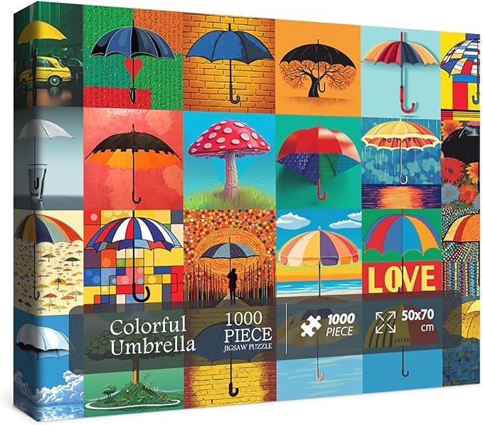 Colorful Umbrella Puzzles 1000 Piece for Adults, Art Jigsaw Puzzles Painting Puzzle 1000 Piece for Adults, Collage Funny Rainbow Puzzles As Home Decor