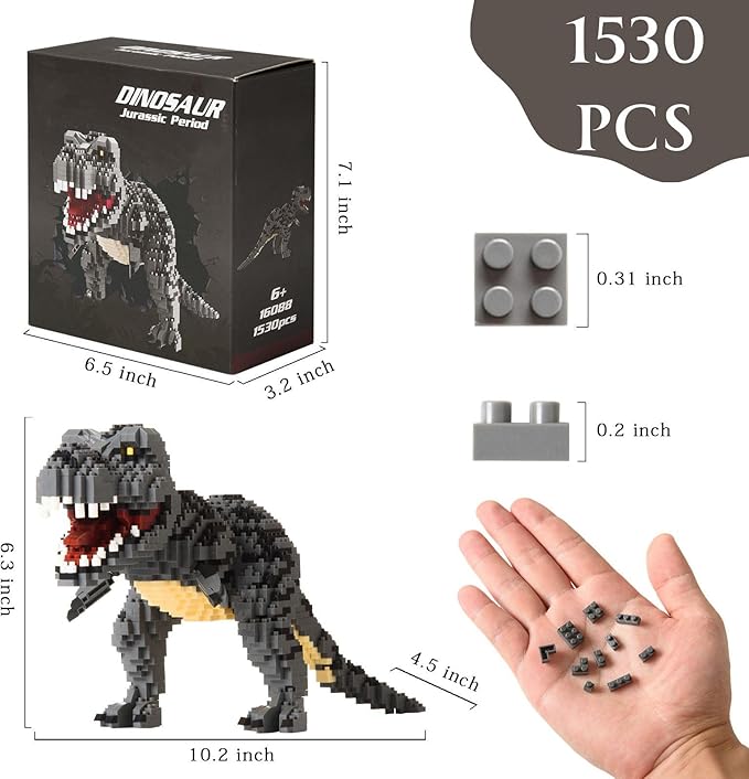 Jurassic Dinosaur Micro Building Blocks, 1530pcs Velociraptor Tyrannosaurus Rex DIY Mini Diamond Blocks Bricks Toy Dinosaur for Boys Age 8-12 9 10 11 12 13 14 15 16 Teens Adults