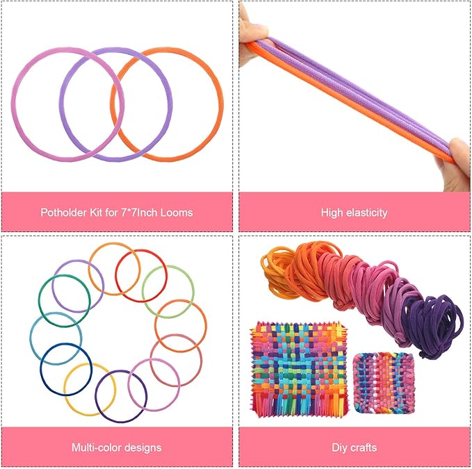 12 Colors Potholder Weaving Loom Loops Bulk Weaving Craft Loops with Multiple Colors for DIY Crafts Supplies Compatible with 7 Inch Weaving Loom(384 Pieces)