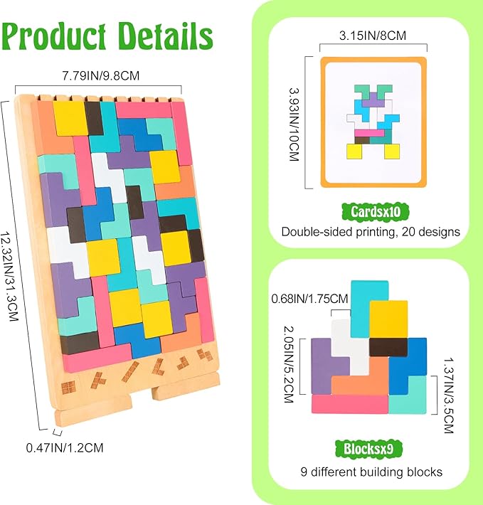 Wooden Stacking Puzzle Toy, 3D Brain Teaser Puzzles for Kids Adults, Indoor Recess Games Classroom for Toddlers Ages 3-5 6-8, Stress Relief STEM Educational Toys Logic Game (No Storage Bag)