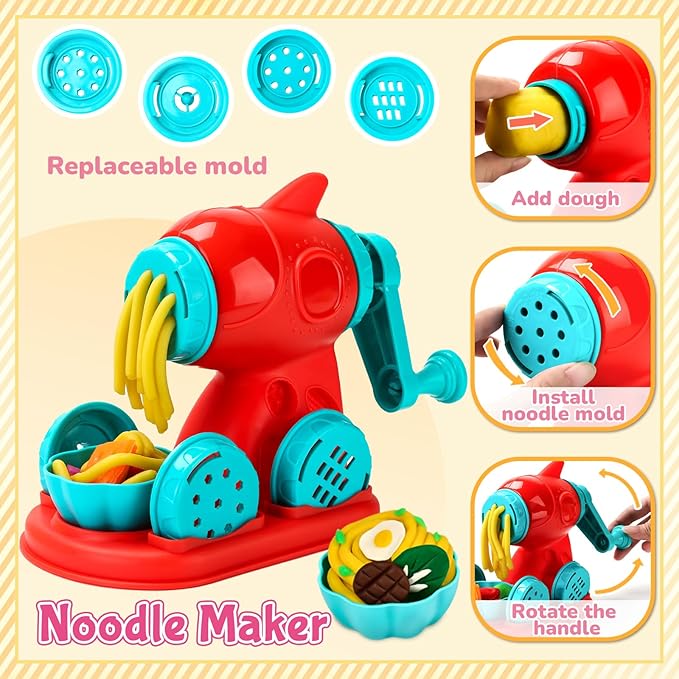 99 PCS 5 in 1 Dough Sets for Kids Ages 3-4-8, Art Crafts Dough Tools Kit, Ice Cream Playset Noodle Hamburger Cake Maker Machine, Dessert Rack, Kitchen Creations Food Play Toys Toddlers Boys Girls