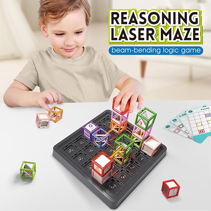 [2025 New] Reasoning Laser Maze, Ultimate STEM Toys for Ages 8-13, Logic Game with 60+ Challenges, Toy for 8 9 10 11 12 13 14 Year Old Kid & Adult Birthday Gift - 37 Pcs Cubes