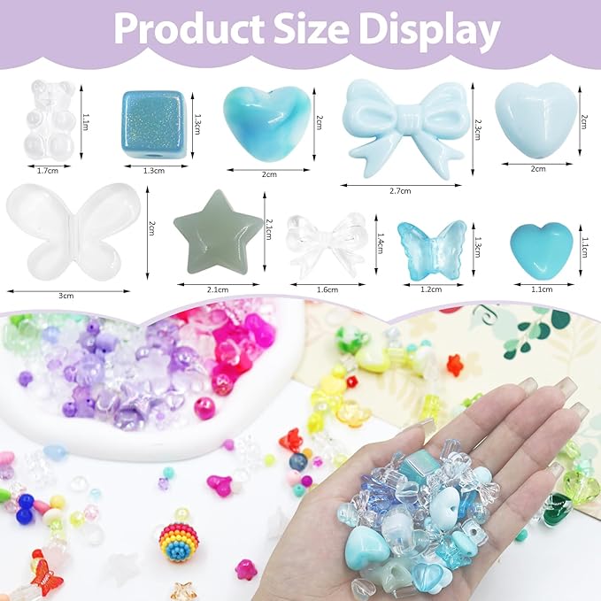 RYKOMO 300-360PCS Acrylic Beads, Cute Assorted Kawaii Aesthetic Beads for Jewelry Making, DIY Bracelet Necklace, Phone Lanyard (10 Candy Colors)