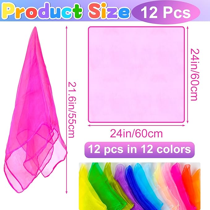 NEBURORA Juggling Scarves Square Colorful Play Scarve for Dance Magic Tricks Performance Props Scarf Accessories 12 Colors