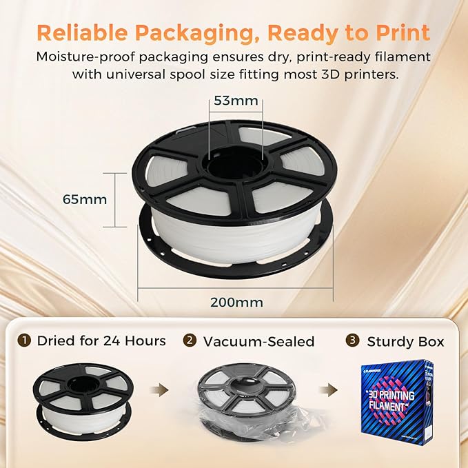 FLASHFORGE PLA Filament 1.75mm +/- 0.02mm, Matte White 3D Printer Filament 1kg (2.2lbs) Spool, Excellent Printing Performance, Easy to Use for Most FDM 3D Printers