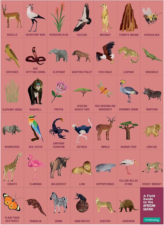Mudpuppy African Safari — 64 Piece Search & Find Puzzle Jigsaw Puzzle Featuring Diverse Safari Animals and Over 40 Hidden Images to Find for Ages 4+
