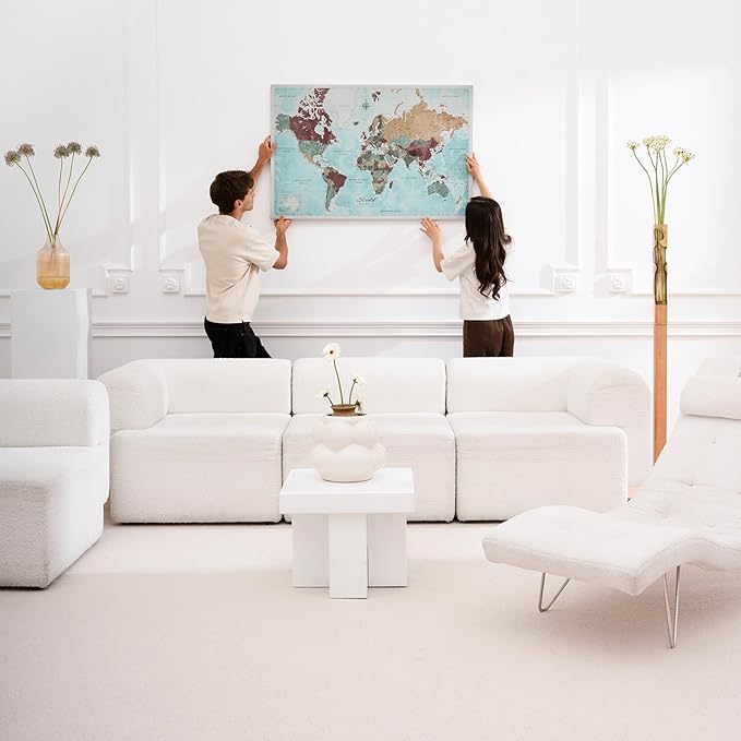 Canvas World Map with Cork Pin Board - English Lettering - Decorative Wall Decoration for All Rooms - Canvas Pictures with World Map Motif (90x60 cm, Pattern 11)