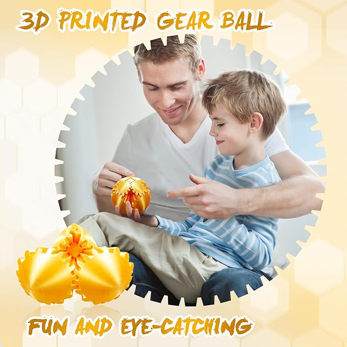 Gear Ball-3D Printed Gear Sphere,3D Printed Spin Ball Cube Fidget Toy,The Steampunk Whirling Wonder Fidget Ball Toy (Gold)