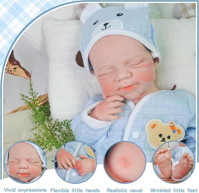 Reborn Baby Dolls Silicone Full Body 18.89in Weighted Real Life Closed-Eyes Boy Dolls Lifelike Newborn Baby Soft Body Flexible Limbs Not Vinyl