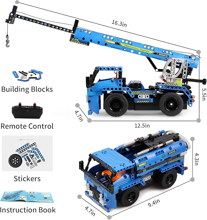 Remote Control Building Toys, 2-in-1 Technic Vehicle Building Kits for Boys Age 8-12, Construction Erector Set Crane Truck Build Model for Boys Girls