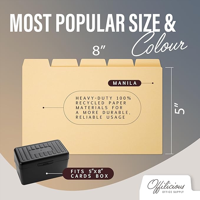 25 Heavyweight Manila Index Card Box Dividers with Tabs & 108 Stickers, Alphabetical File Dividers for 5x8 Index Card Box